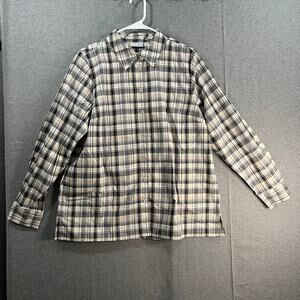 Joan Rivers Madras Shirt with Roll Tab Sleeve Black Madras Medium